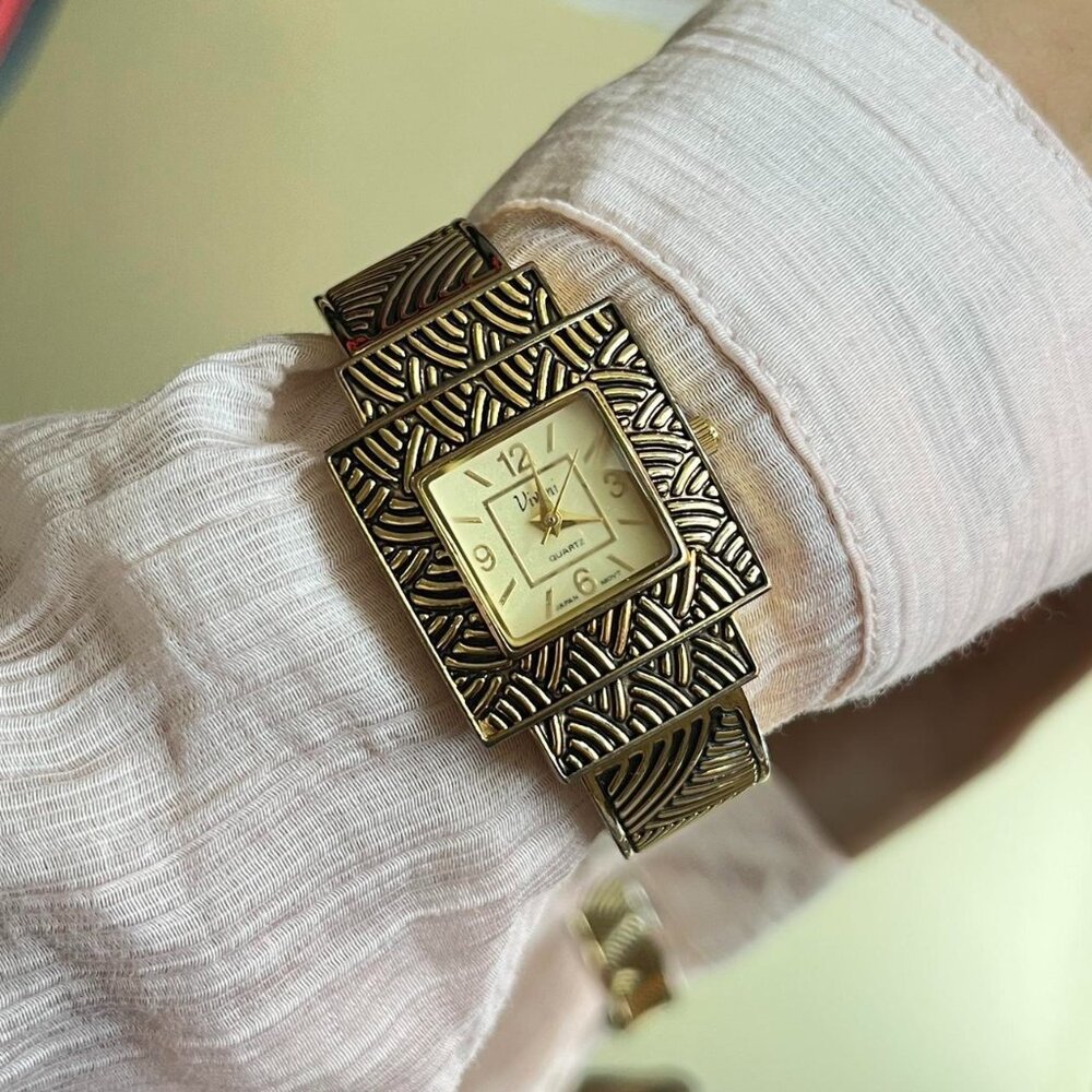 Gold Vintage Chunky Bangle Women's Watch